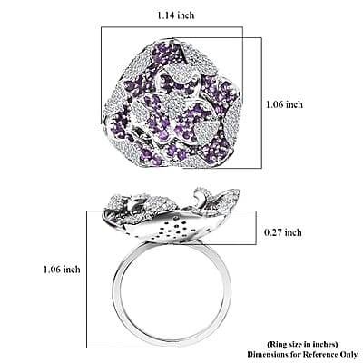 GP Italian Garden Collection African Amethyst and White Zircon 2.60 ctw Ring in Rhodium Over Sterling Silver (Size 10.0)