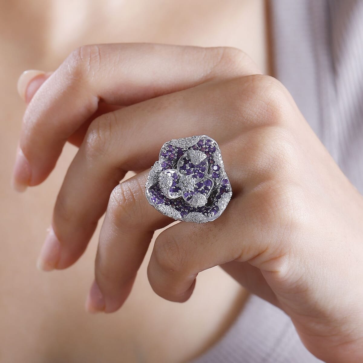 GP Italian Garden Collection African Amethyst and White Zircon 2.60 ctw Ring in Rhodium Over Sterling Silver (Size 9.0) image number 2