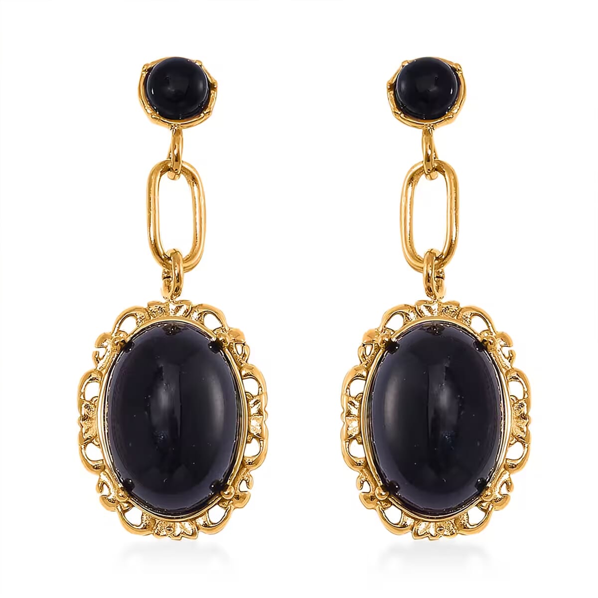 Black Onyx 8.60 ctw Dangle Earrings ION Plated YG Stainless Steel image number 0