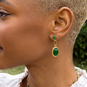 Green Onyx 8.60 ctw Dangle Earrings ION Plated Yellow Gold Stainless Steel