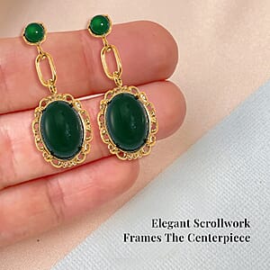 Green Onyx 8.60 ctw Dangle Earrings ION Plated Yellow Gold Stainless Steel