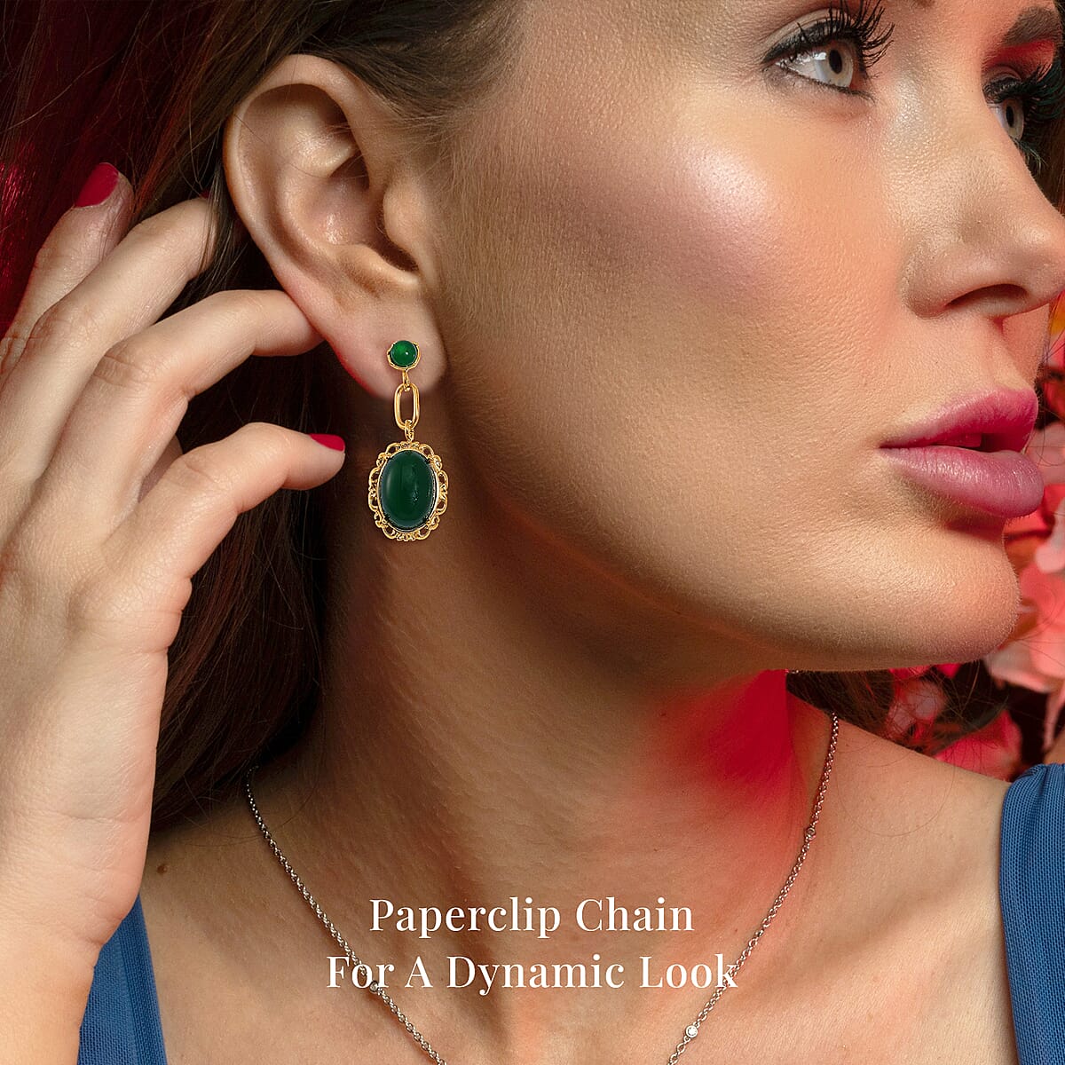 Green Onyx 8.60 ctw Dangle Earrings ION Plated Yellow Gold Stainless Steel image number 3