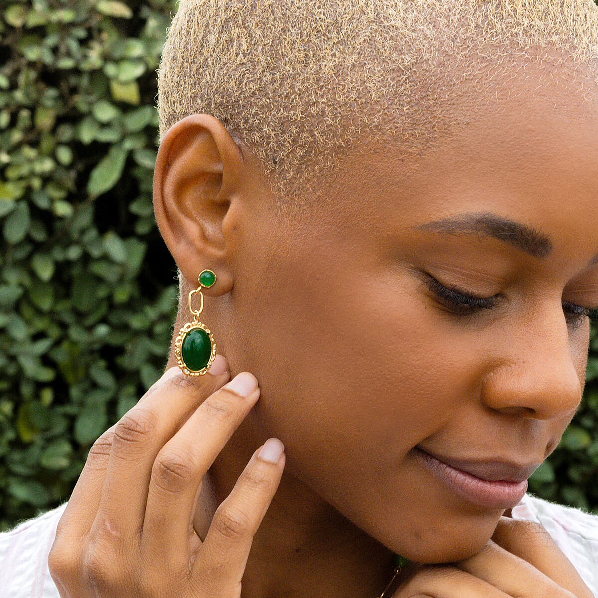 Green Onyx 8.60 ctw Dangle Earrings ION Plated Yellow Gold Stainless Steel image number 5