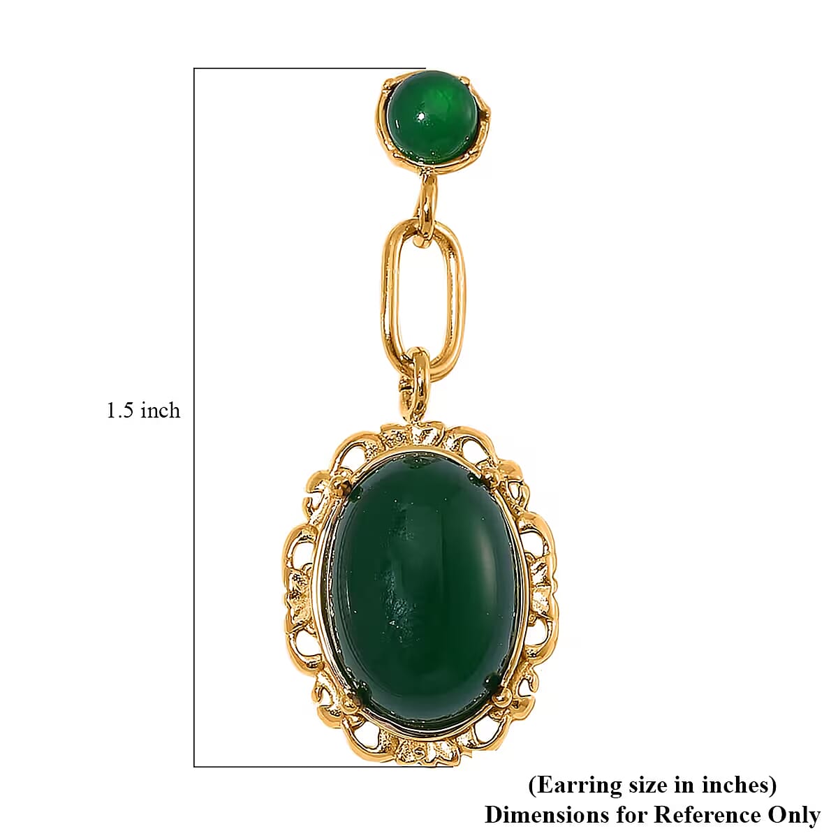 Green Onyx 8.60 ctw Dangle Earrings ION Plated Yellow Gold Stainless Steel image number 6