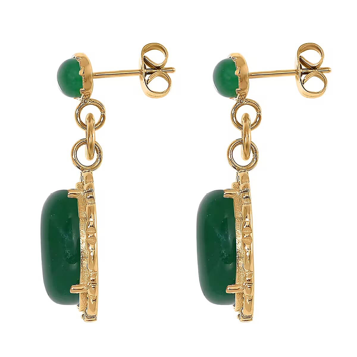 Green Onyx 8.60 ctw Dangle Earrings ION Plated Yellow Gold Stainless Steel image number 8