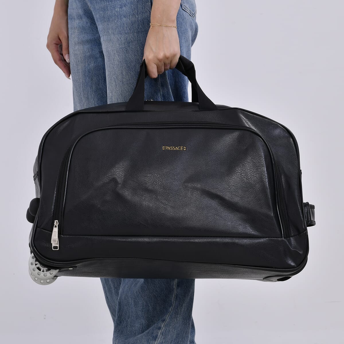 Passage Dark Brown Faux Leather Travel Bag with Adjustable Handle and Wheel image number 2