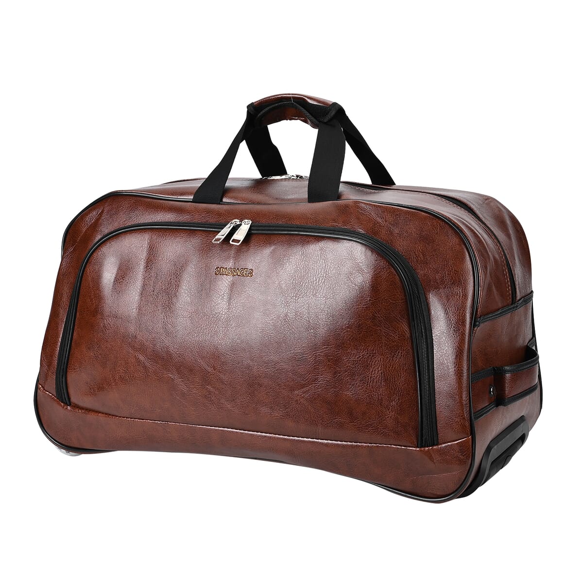 Passage Brown Faux Leather Travel Bag with Adjustable Handle and Wheel image number 4