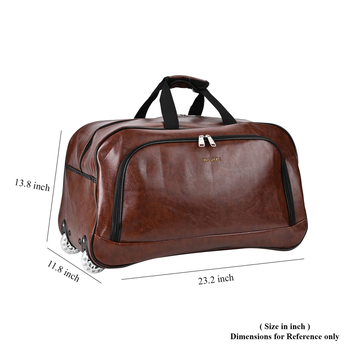 Passage Brown Faux Leather Travel Bag with Adjustable Handle and Wheel image number 6