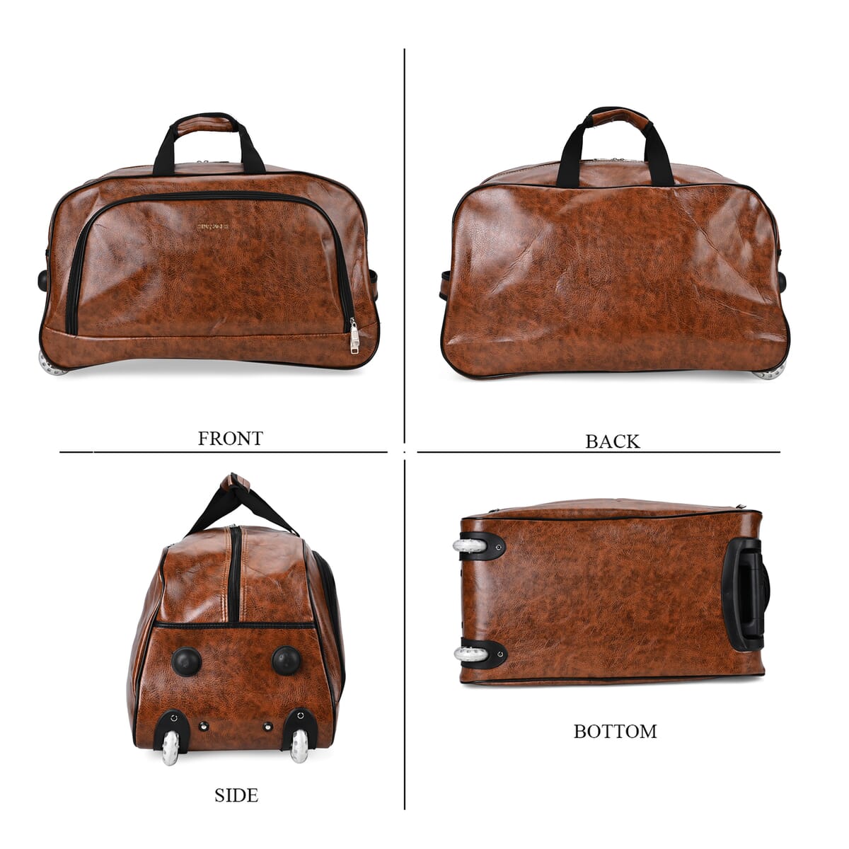 Passage Coffee Faux Leather Travel Bag with Adjustable Handle and Wheel image number 4