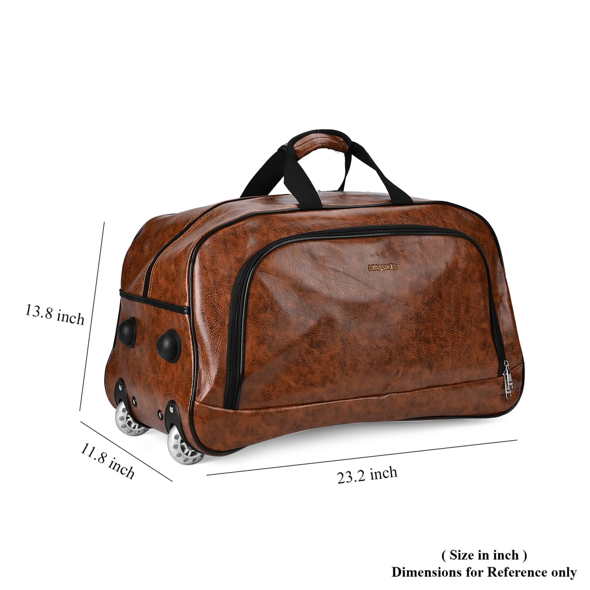 Passage Coffee Faux Leather Travel Bag with Adjustable Handle and Wheel image number 7