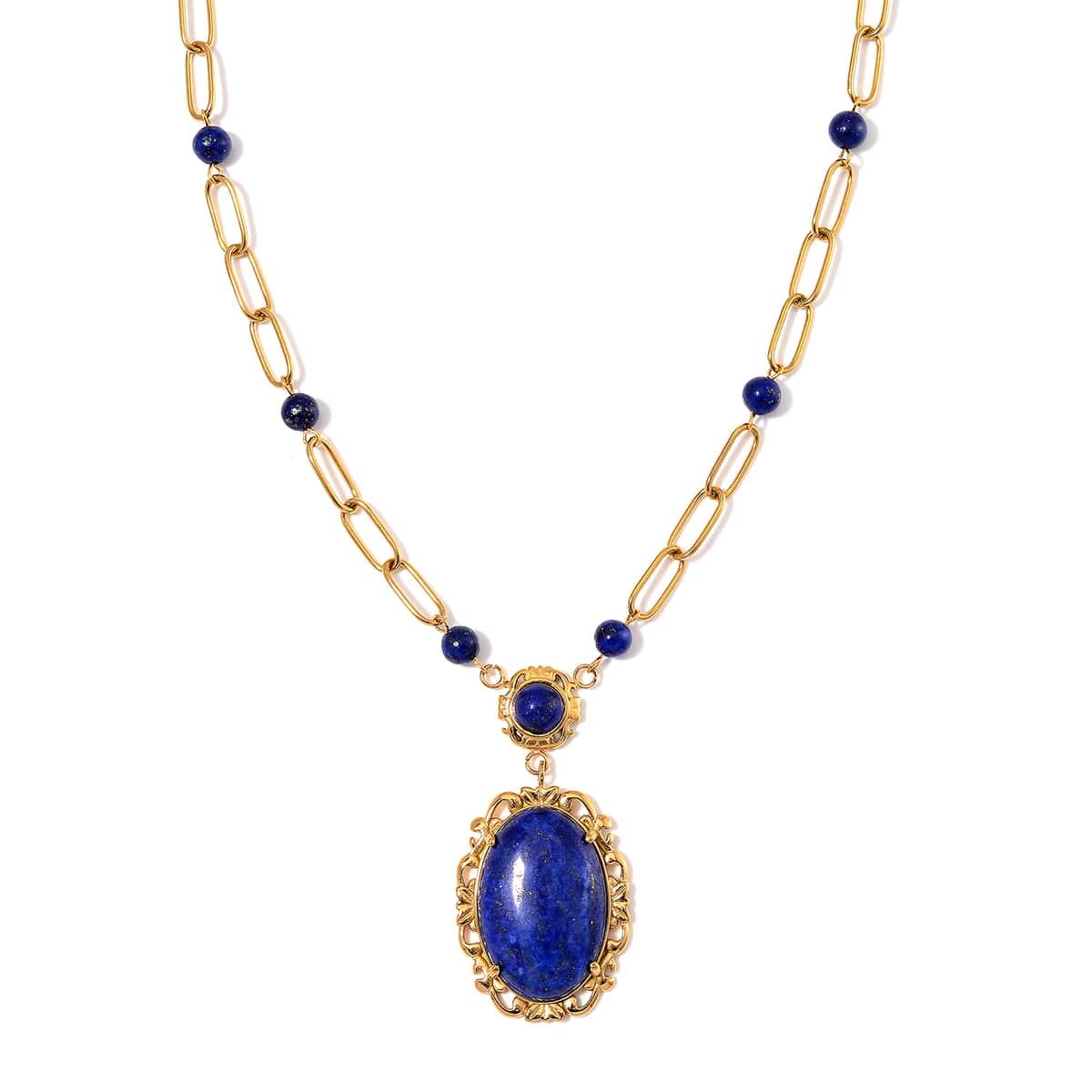 Lapis Lazuli 14.00 ctw Necklace in ION Plated Yellow Gold Stainless Steel 20-22 Inches image number 0