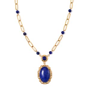 Lapis Lazuli 14.00 ctw Necklace in ION Plated Yellow Gold Stainless Steel 20-22 Inches