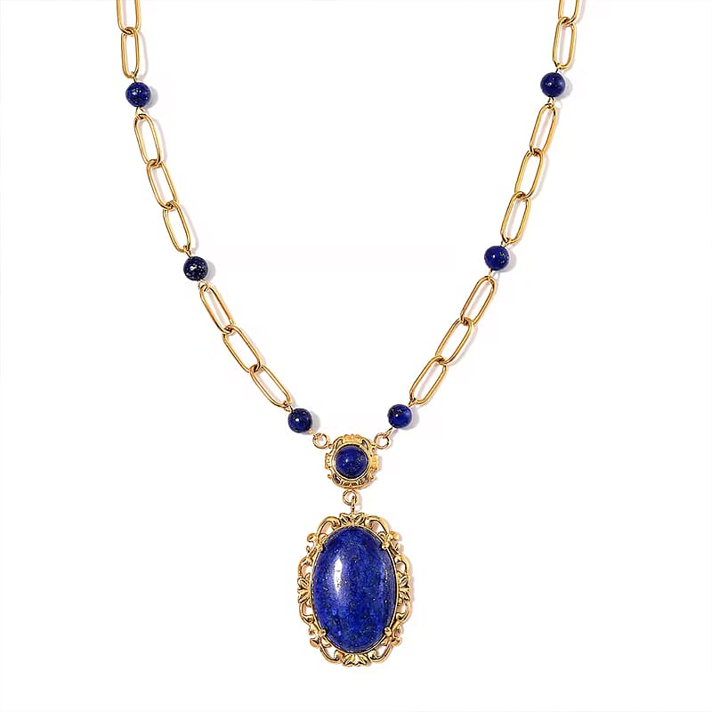 Lapis Lazuli 14.00 ctw Necklace in ION Plated Yellow Gold Stainless Steel 20-22 Inches