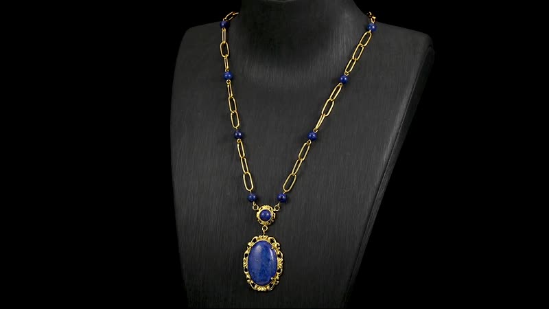 Lapis Lazuli 14.00 ctw Necklace in ION Plated Yellow Gold Stainless Steel 20-22 Inches