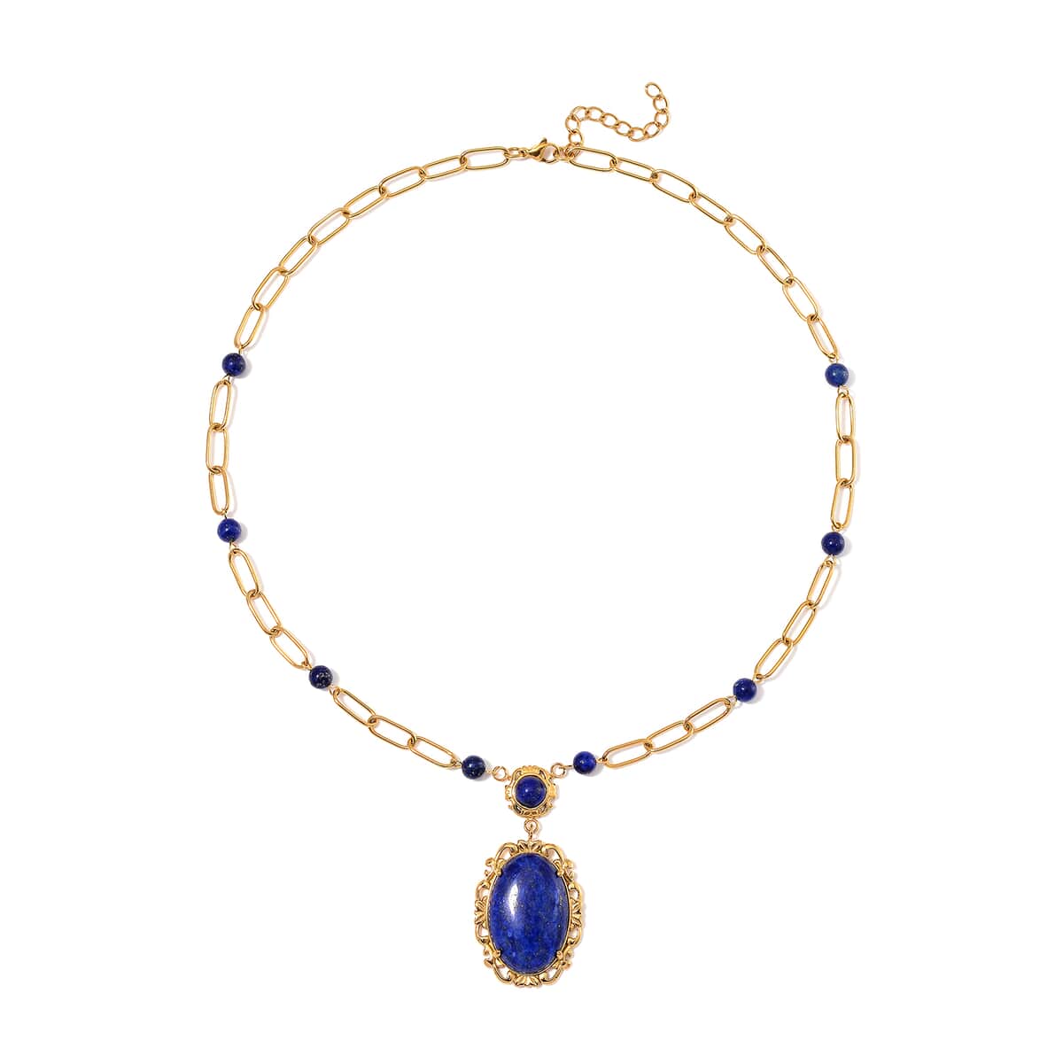 Lapis Lazuli 14.00 ctw Necklace in ION Plated Yellow Gold Stainless Steel 20-22 Inches image number 2