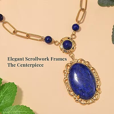 Lapis Lazuli 14.00 ctw Necklace in ION Plated Yellow Gold Stainless Steel 20-22 Inches