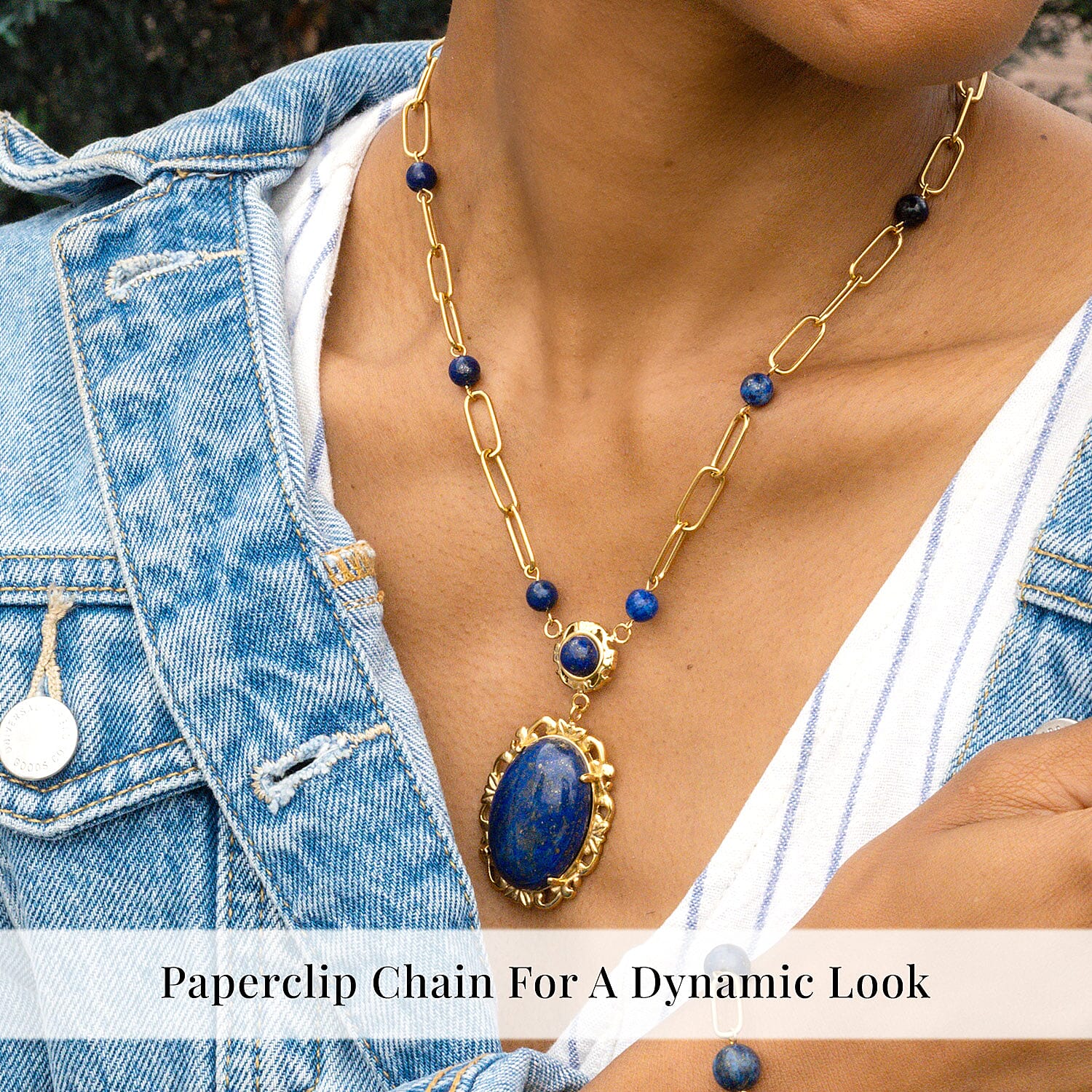 Lapis Lazuli 14.00 ctw Necklace in ION Plated Yellow Gold Stainless Steel 20-22 Inches