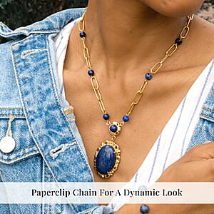 Lapis Lazuli 14.00 ctw Necklace in ION Plated Yellow Gold Stainless Steel 20-22 Inches