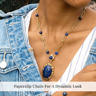 Lapis Lazuli 14.00 ctw Necklace in ION Plated Yellow Gold Stainless Steel 20-22 Inches