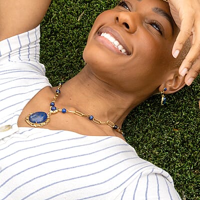Lapis Lazuli 14.00 ctw Necklace in ION Plated Yellow Gold Stainless Steel 20-22 Inches