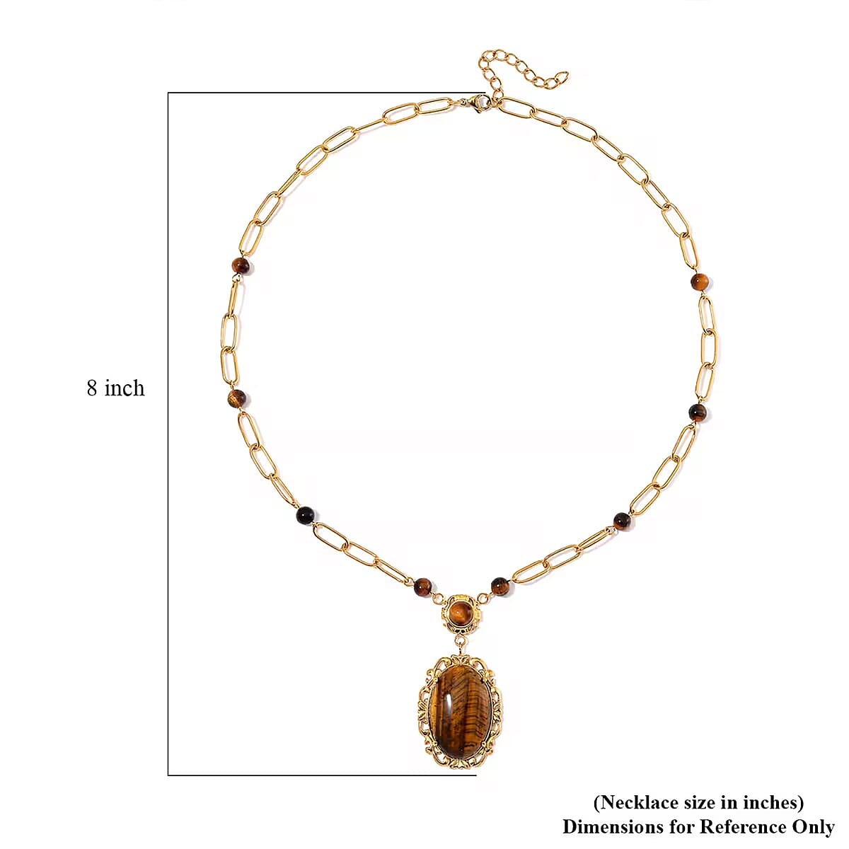 Yellow Tigers Eye 14.00 ctw Necklace in ION Plated Yellow Gold Stainless Steel 20-22 Inches image number 5