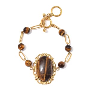 Yellow Tigers Eye 13.00 ctw Bracelet in ION Plated YG Stainless Steel (7.50-9.0In)
