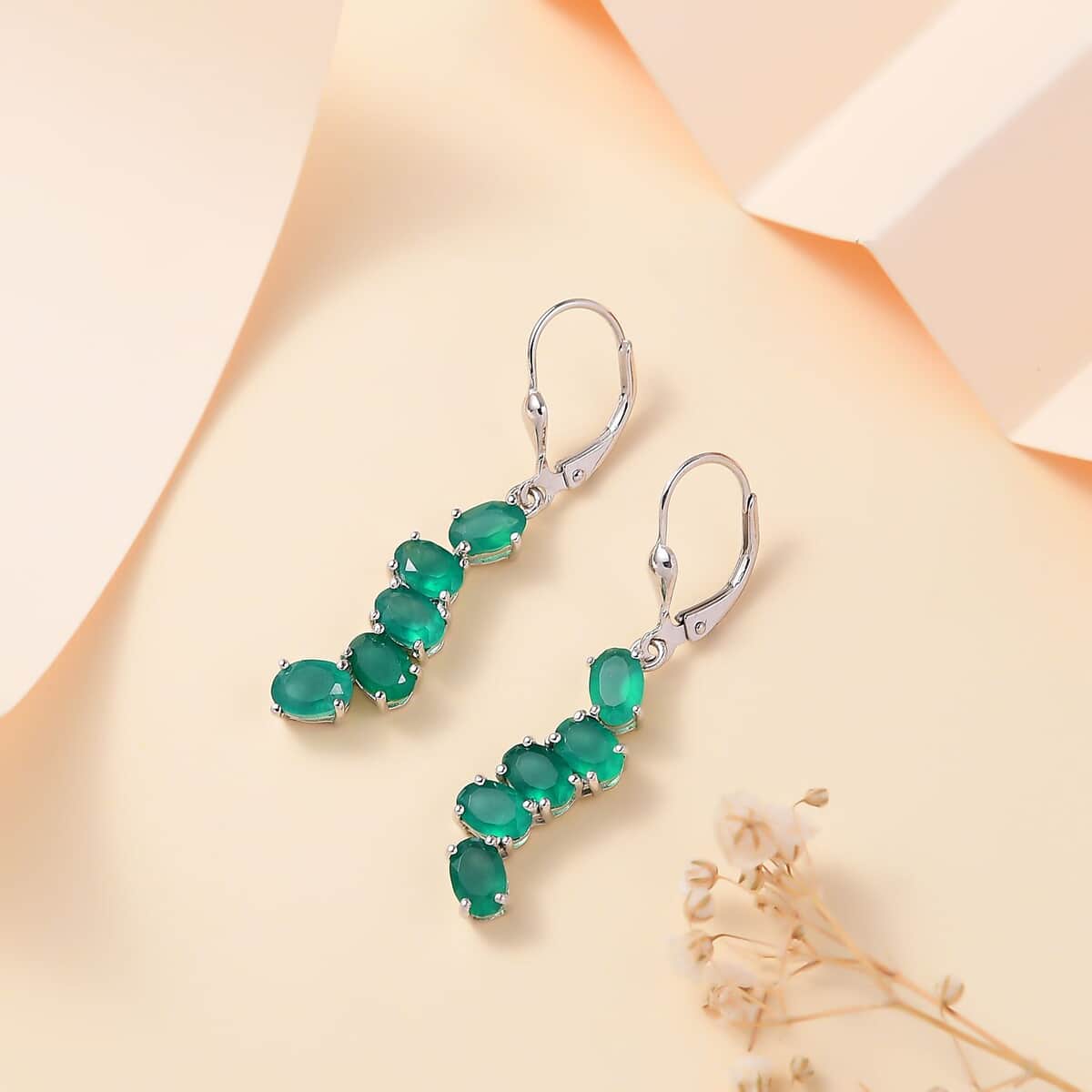 Verde Onyx 4.30 ctw Cascade of Dew Earrings in Rhodium Over Sterling Silver image number 1