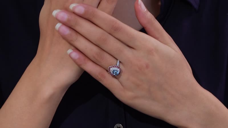 950 Platinum AAAA Santamaria Aquamarine Rubellite , White Diamond EF, VS2 Main Stone With Side Stone Ring , Platinum Wt. 6.1 g 3.25 (Size 7.0) 1.92 ctw