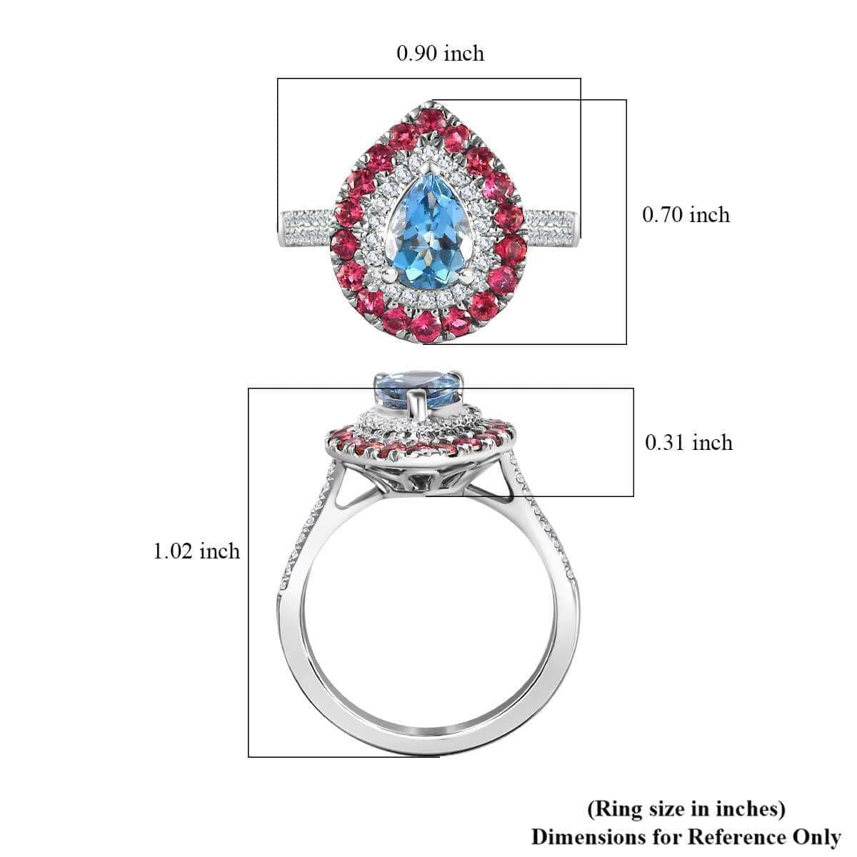 Certified & Appraised Rhapsody AAAA Santa Maria Aquamarine, Ouro Fino Rubellite and E-F VS Diamond 2.00 ctw Double Halo Ring in 950 Platinum (Size 10.0) 6.78 Grams image number 5