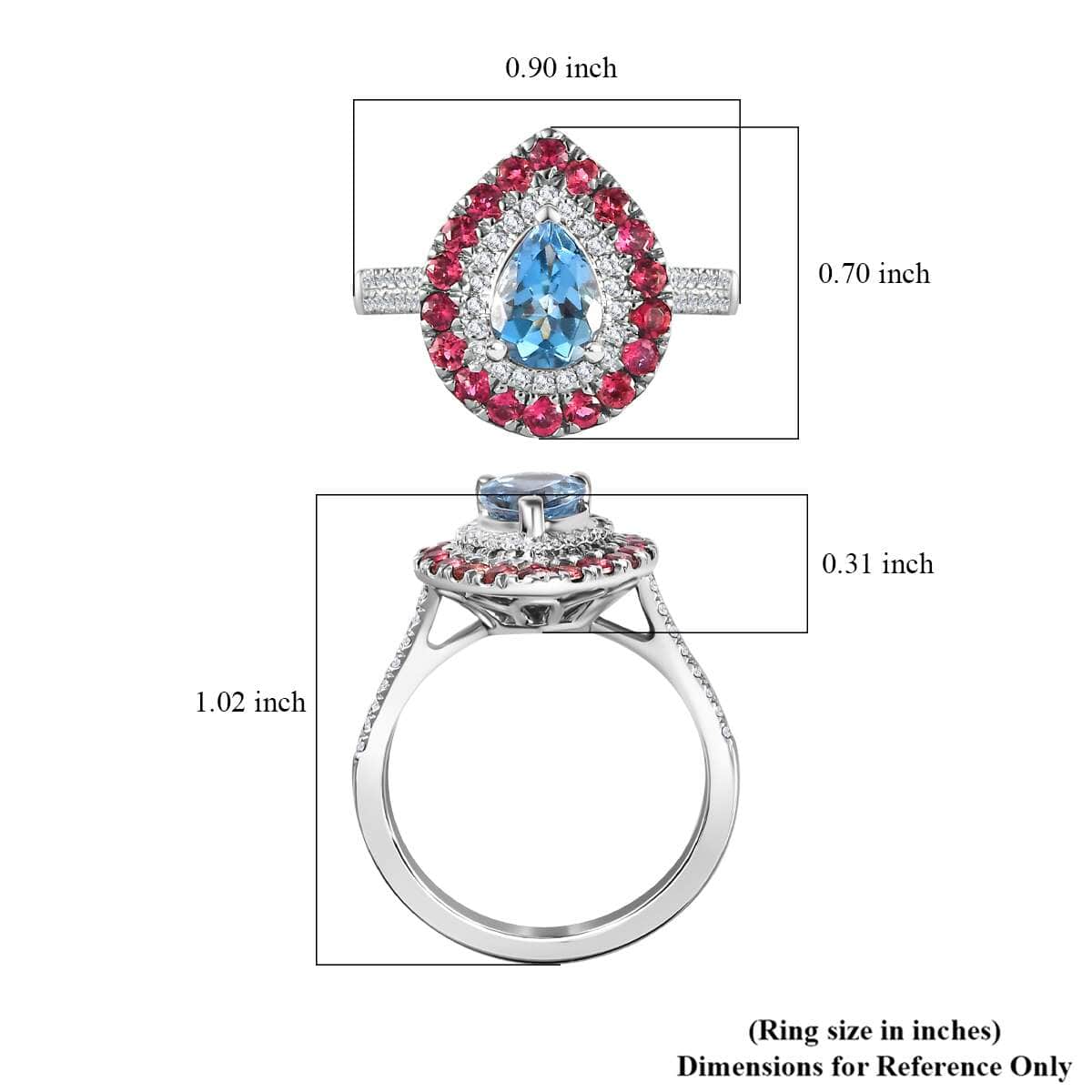 Certified & Appraised Rhapsody AAAA Santa Maria Aquamarine, Ouro Fino Rubellite and E-F VS Diamond 2.00 ctw Double Halo Ring in 950 Platinum (Size 6.0) 6.78 Grams image number 5