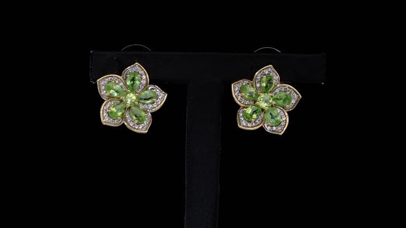 Premium Hebei Peridot and White Zircon 5.70 ctw Flower Earrings in 18K Vermeil Yellow Gold Over Sterling Silver