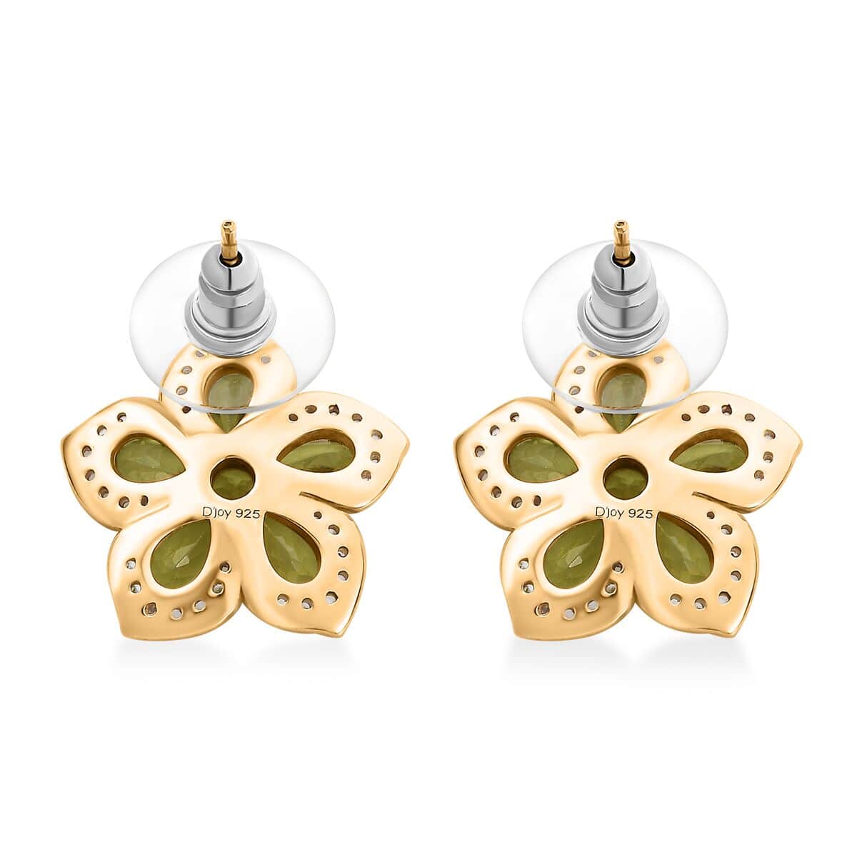 Premium Hebei Peridot and White Zircon 5.70 ctw Flower Earrings in 18K Vermeil Yellow Gold Over Sterling Silver image number 3