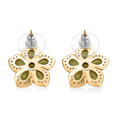 Premium Hebei Peridot and White Zircon 5.70 ctw Flower Earrings in 18K Vermeil Yellow Gold Over Sterling Silver