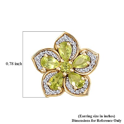 Premium Hebei Peridot and White Zircon 5.70 ctw Flower Earrings in 18K Vermeil Yellow Gold Over Sterling Silver