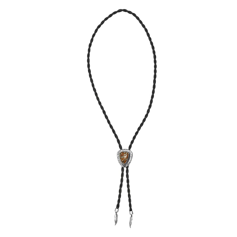 Artisan Crafted Blue Horizon Turquoise 12.00 ctw Bolo Tie Feather Necklace in Sterling Silver and Black Leather Cord 24 Inches