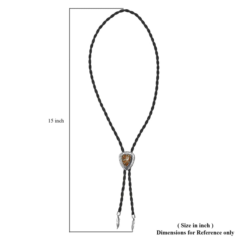 Artisan Crafted Blue Horizon Turquoise 12.00 ctw Bolo Tie Feather Necklace in Sterling Silver and Black Leather Cord 24 Inches