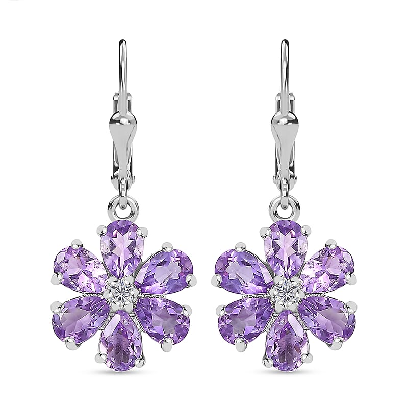 Moroccan Rose and Moissanite 4.65 ctw Flower Earrings in Rhodium Over Sterling Silver