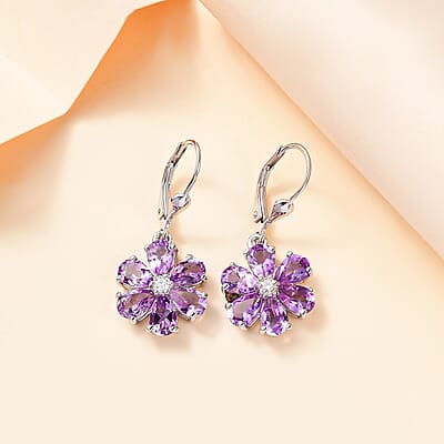 Moroccan Rose and Moissanite 4.65 ctw Flower Earrings in Rhodium Over Sterling Silver