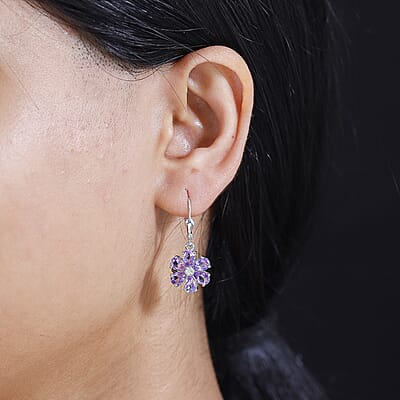 Moroccan Rose and Moissanite 4.65 ctw Flower Earrings in Rhodium Over Sterling Silver