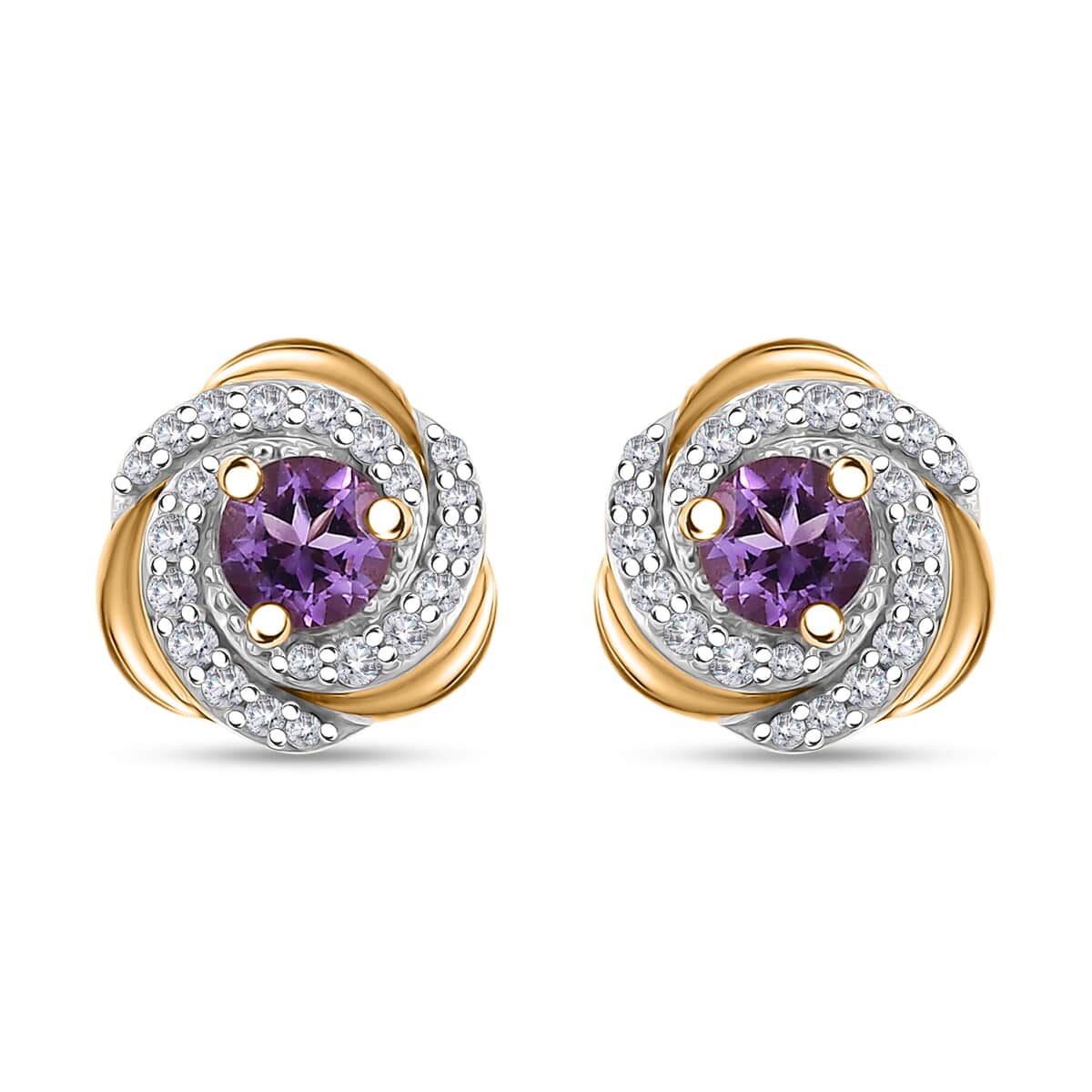 Moroccan Rose and White Zircon 0.85 ctw Knot Stud Earrings in 18K Vermeil Yellow Gold Over Sterling Silver image number 0