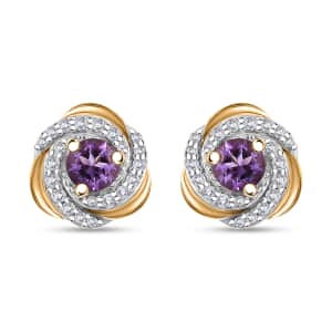 Moroccan Rose and White Zircon 0.85 ctw Knot Stud Earrings in 18K Vermeil Yellow Gold Over Sterling Silver