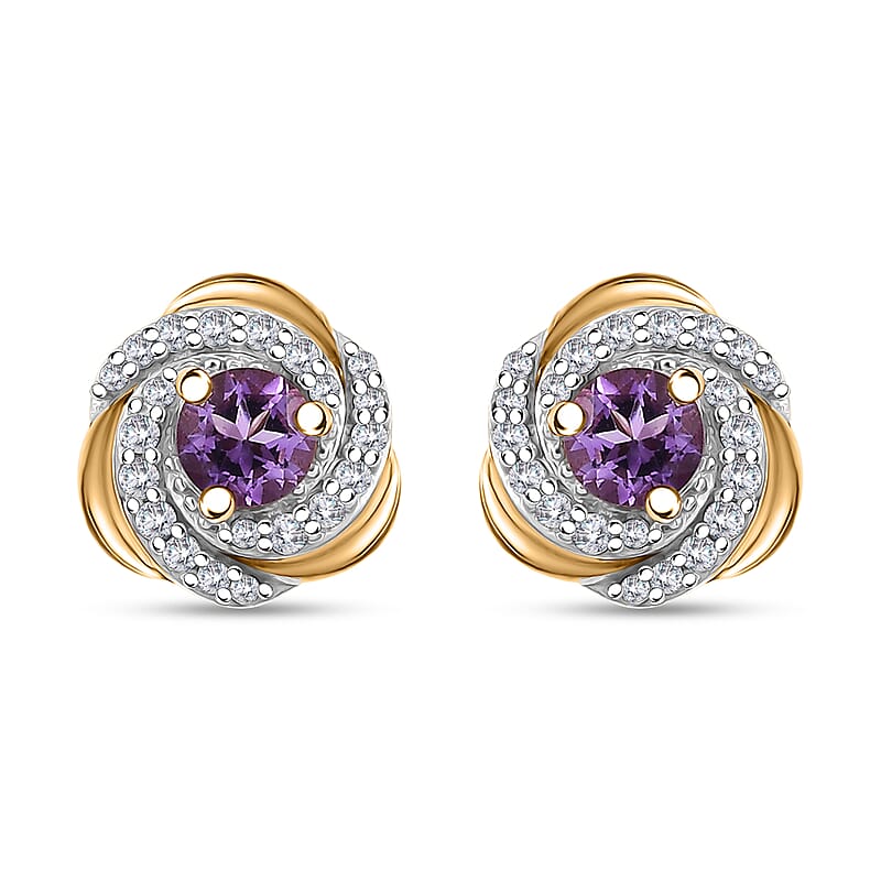 D'Joy Moroccan Rose and White Zircon 0.85 ctw Knot Stud Earrings in 18K Vermeil Yellow Gold Over Sterling Silver
