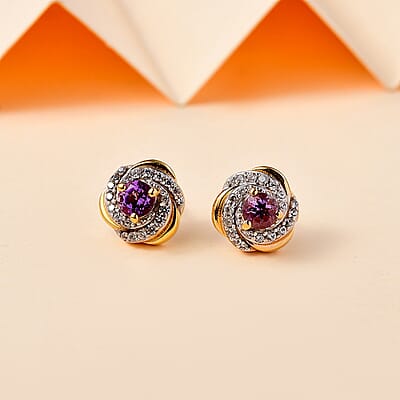 D'Joy Moroccan Rose and White Zircon 0.85 ctw Knot Stud Earrings in 18K Vermeil Yellow Gold Over Sterling Silver