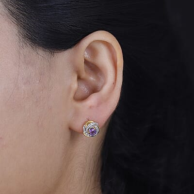 D'Joy Moroccan Rose and White Zircon 0.85 ctw Knot Stud Earrings in 18K Vermeil Yellow Gold Over Sterling Silver