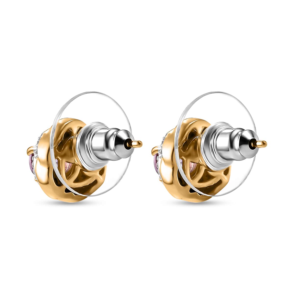 Moroccan Rose and White Zircon 0.85 ctw Knot Stud Earrings in 18K Vermeil Yellow Gold Over Sterling Silver image number 3