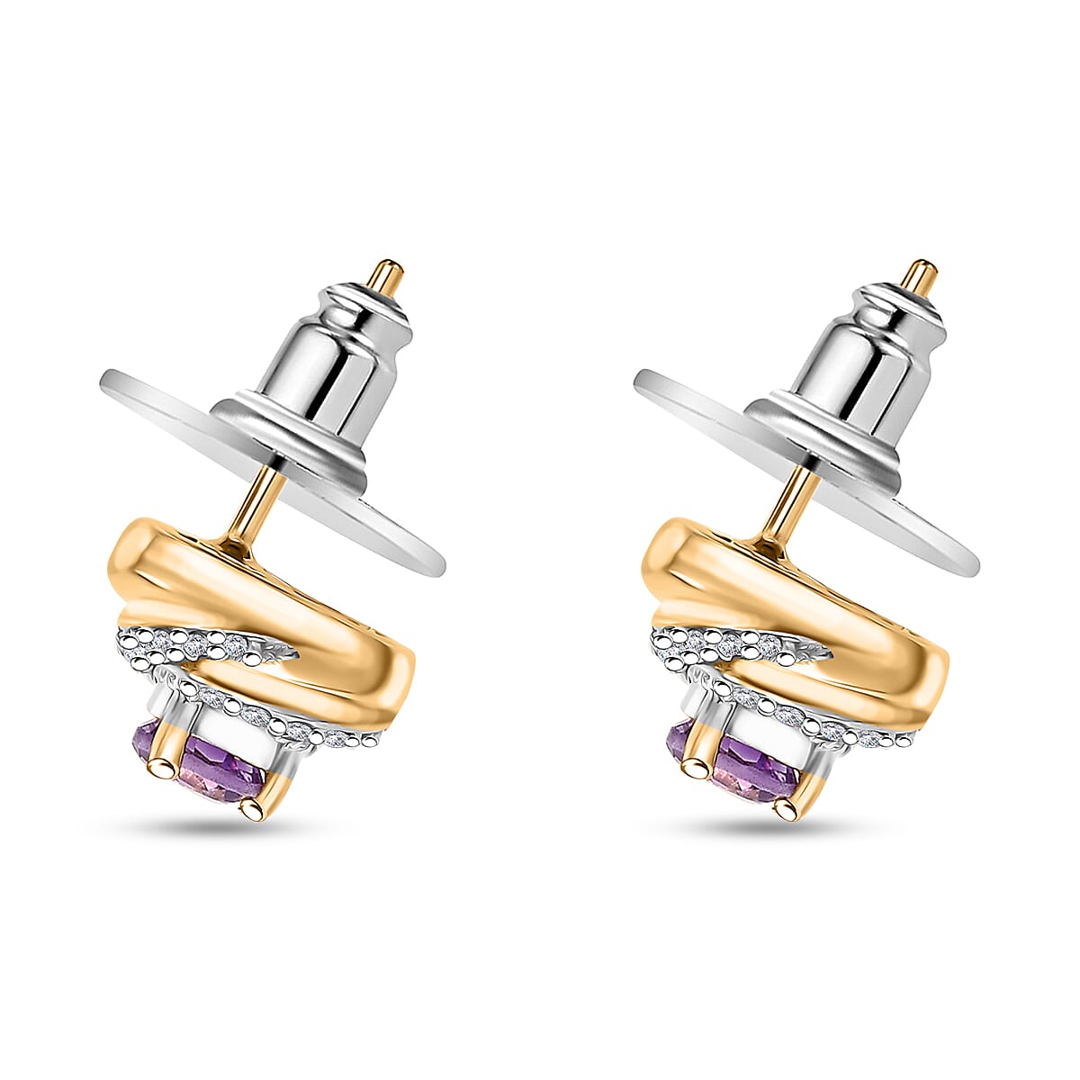 D'Joy Moroccan Rose and White Zircon 0.85 ctw Knot Stud Earrings in 18K Vermeil Yellow Gold Over Sterling Silver