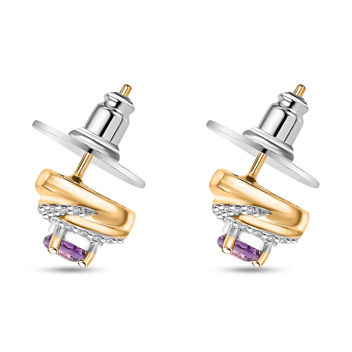 Moroccan Rose and White Zircon 0.85 ctw Knot Stud Earrings in 18K Vermeil Yellow Gold Over Sterling Silver image number 4