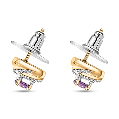 D'Joy Moroccan Rose and White Zircon 0.85 ctw Knot Stud Earrings in 18K Vermeil Yellow Gold Over Sterling Silver