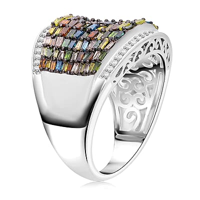 Multi Diamond 2.00 ctw Aurora Ring in Platinum Over Sterling Silver (Size 6.0)