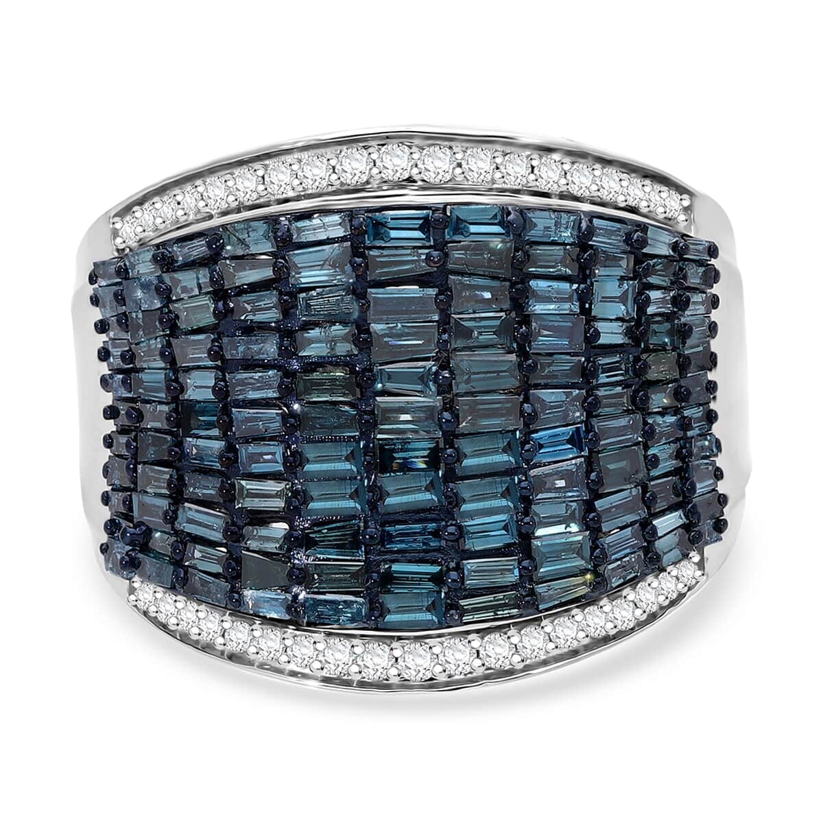 Blue and White Diamond 2.00 ctw Aurora Ring in Platinum Over Sterling Silver (Size 7.0) image number 0